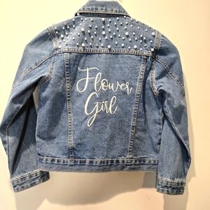 David's Bridal Blue Jean Jacket with Pearl Accents